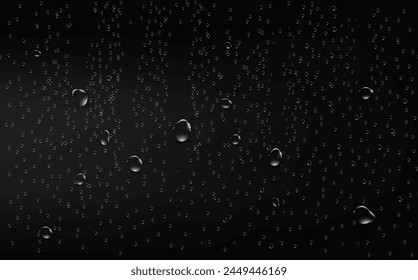 Rain transparent drops flow down the glass.Realistic wet condensation texture.Fresh water splash effect on the surface.Liquid spreading droplet shapes.