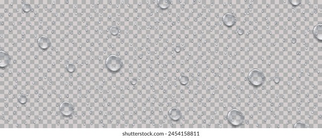 Rain transparent drops flow down the glass.Realistic wet condensation texture.Fresh water splash effect on the surface.Liquid spreading droplet shapes.
