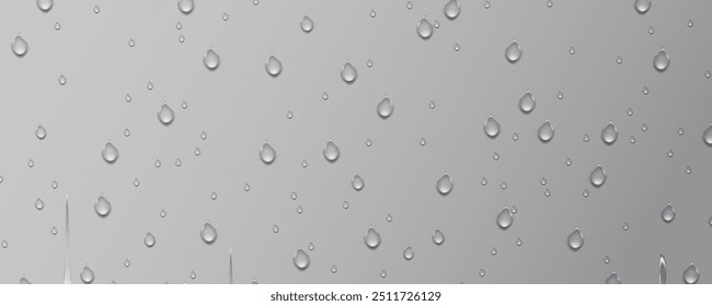 As gotas transparentes da chuva fluem para baixo o texture.Realistic da condensação úmida.Efeito do splash da água doce na superfície.Formas da gota de espalhamento líquido.