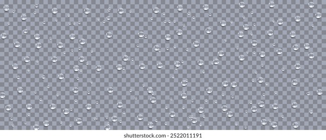 Rain transparent drops flow down the glass.Realistic wet condensation texture.Fresh water splash effect on the surface.Liquid spreading droplet shapes.