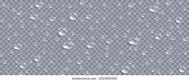 Rain transparent drops flow down the glass.Realistic wet condensation texture.Fresh water splash effect on the surface.Liquid spreading droplet shapes.
