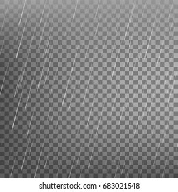 Rain transparent effect background. Falling water drops texture. Nature rainfall on checkered background. And also includes EPS 10 vector