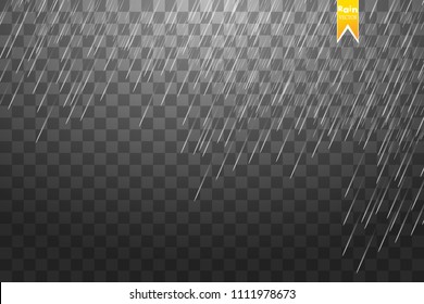 Rain transparent template background. Falling water drops texture. Nature rainfall on checkered background.