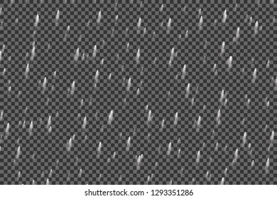 Rain transparent template background. Falling water drops texture. Nature rainfall on checkered background. EPS 10 vector file included