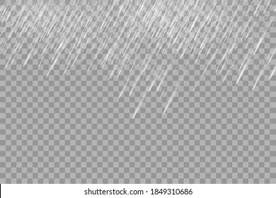 Rain transparent template background. Falling water drops texture. Nature rainfall on checkered background.