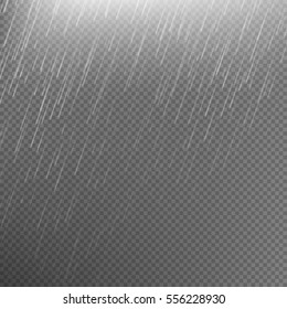 Rain transparent template background. Falling water drops texture. Nature rainfall on checkered background. EPS 10 vector file included