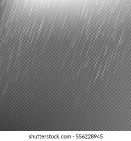 Rain transparent template background. Falling water drops texture. Nature rainfall on checkered background. EPS 10 vector file included