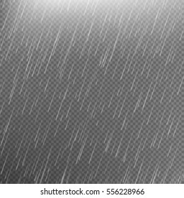 Rain transparent template background. Falling water drops texture. Nature rainfall on checkered background. EPS 10 vector file included