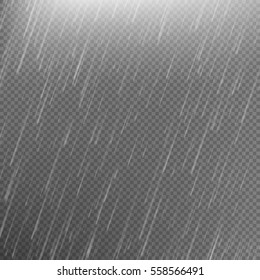 Rain transparent template background. Falling water drops texture. Nature rainfall on checkered background. EPS 10 vector file included