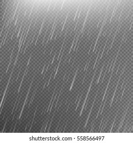 Rain transparent template background. Falling water drops texture. Nature rainfall on checkered background. EPS 10 vector file included