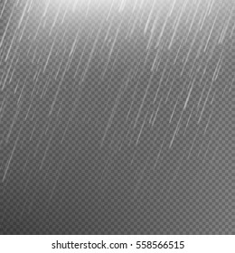 Rain transparent template background. Falling water drops texture. Nature rainfall on checkered background. EPS 10 vector file included
