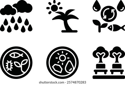 rain, tropic, ecosystem, biotic, abiotic, garden solid or glyph icon for web mobile app presentation printing