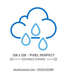 Regen zwei Farbe Linie Symbol. Wolken und Regentropfen. Regenwetter und Niederschläge. Wettervorhersage. Meteorologie zweifarbiges Umrisssymbol. Lineares Piktogramm mit Duoton. Isolierte Abbildung. Bearbeitbarer Strich
