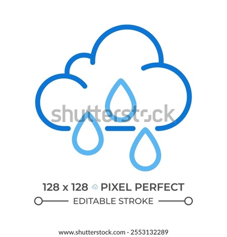 Rain two color line icon. Cloud and raindrops. Rainy weather and precipitation. Weather forecast. Meteorology bicolor outline symbol. Duotone linear pictogram. Isolated illustration. Editable stroke