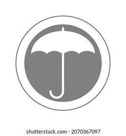 Rain umbrella, gray round sign for design on white background, vector illustration
