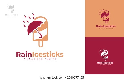 Rain umbrella ice cream stick logo design. vector