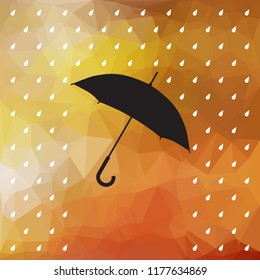 Rain with umbrella icon on an autumn style polygon background.