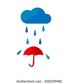Rain and umbrella icon on white background vector illustration flat