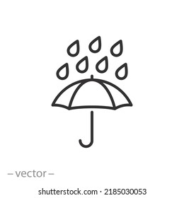 rain umbrella icon, protect from water drops, warning from moisture,  thin line symbol on white background - editable stroke vector illustration