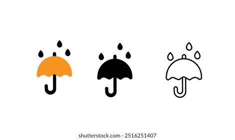 Rain umbrella icon. Water drop protection symbol. Raindrop signs. Rainy autumn symbols. Wet weather icons. Black, flat color. Vector isolated sign.