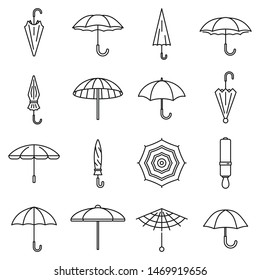 Rain umbrella icons set. Outline set of rain umbrella vector icons for web design isolated on white background