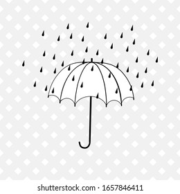 Rain and umbrella on white background. Fashion print for sports wear. Template for t, apparel, card, poster. Design monochrome element. Umbrella as symbol of rain. Vector illustration