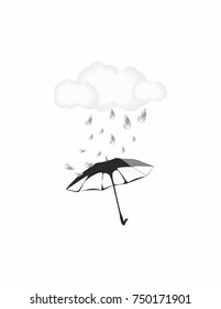 Rain and umbrella on a white background