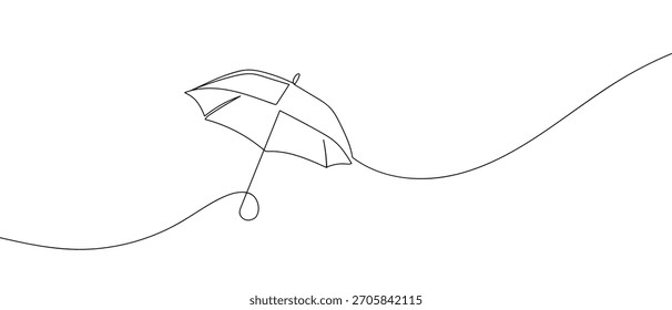 Paraguas de lluvia en una línea continua una línea de Ilustración vectorial.