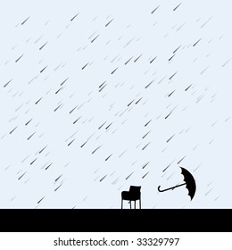 rain and umbrella over chair, vector illustration