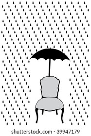 rain and umbrella over chair, vector illustration