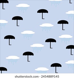 Rain and rain umbrella pattern, pattern, rainy season, simple, icon.