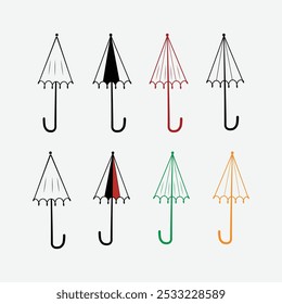 Rain Umbrella Protection and insurance royalty free vector icon,  Rainbow umbrella vector bundle at sunset, Vector umbrella bundle icons,
colorful umbrella isolated on white,