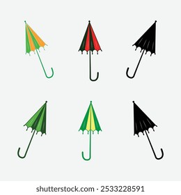 Rain Umbrella Protection and insurance royalty free vector icon,  Rainbow umbrella vector bundle at sunset, Vector umbrella bundle icons,
colorful umbrella isolated on white,