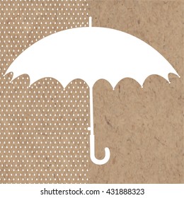 Rain and umbrella. Vector illustration with space for text on kraft background.