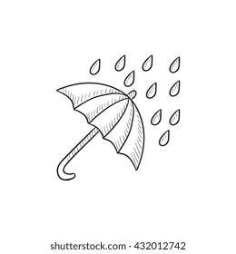 Rain and umbrella vector sketch icon isolated on background. Hand drawn Rain and umbrella icon. Rain and umbrella sketch icon for infographic, website or app.