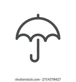 Icono de Clima de paraguas de lluvia. Ilustración de paraguas de línea delgada para protección contra la lluvia, pronóstico húmedo y concepto de seguridad al aire libre. Símbolo de Vector de contorno aislado, pictograma de trazo editable