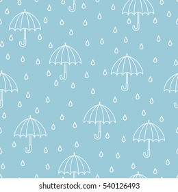 Rain and umbrellas. Seamless pattern. Bicolour vector hand drawn doodle cartoon