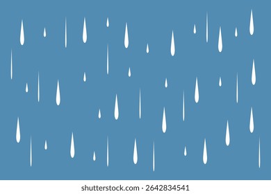 Rain vector illustration with water droplets falling from cloudy sky, flat weather concept, seamless and repeating background pattern for creative use in decor, kids books, and textile prints


