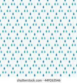 Rain vector pattern. Falling water drops. Shades of blue. Rainy background.