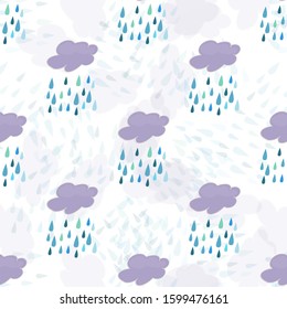 Сlouds and rain vector pattern on a light background