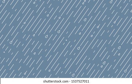 Rain vector pattern. Rainy season background in simple flat style with water line and liquid drops. Rainfall illustration.