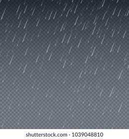 Rain vector wallpaper. Falling water drops isolated vector illustration. Rainy sky background. Water pattern transparent