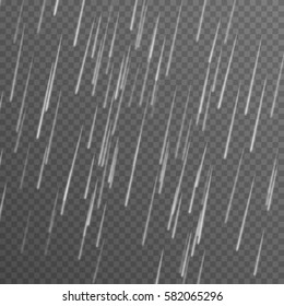 Rain Vetor. Nature Rainfall On Checkered Transparent Background.