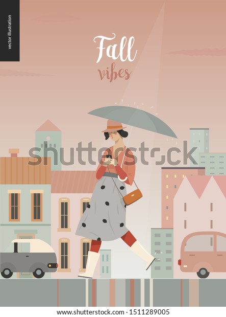 Rain Walking Girl Modern Flat Vector Stock Vector Royalty Free