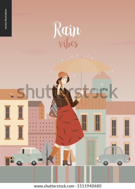 Rain Walking Girl Modern Flat Vector Stock Vector Royalty Free