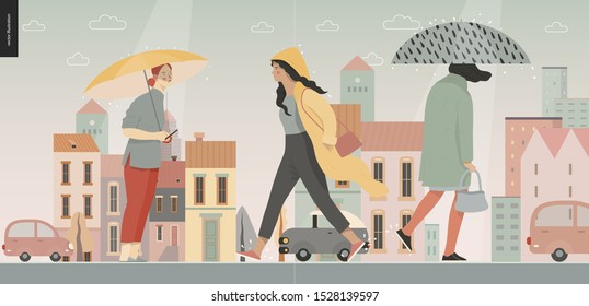 Rain Walking People Modern Flat Vector Stock Vector (Royalty Free ...