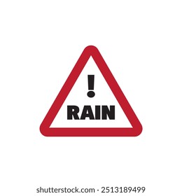 Señal de advertencia de lluvia con signo de exclamación. símbolo de Ilustración vectorial advertencia de Clima 