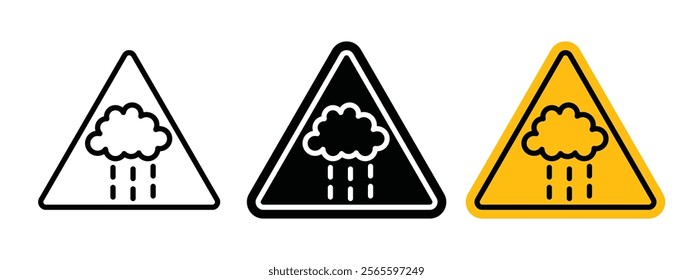 Rain warning sign vector in black and yellow colors