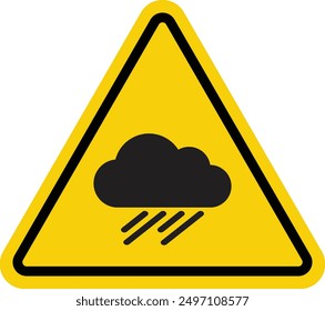 Regenwarnzeichen. Gelbes Dreieck mit Regenwolke . Sturmwarnsymbol, Vektor