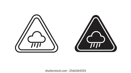 Rain warning signs in line stroke and flat versions